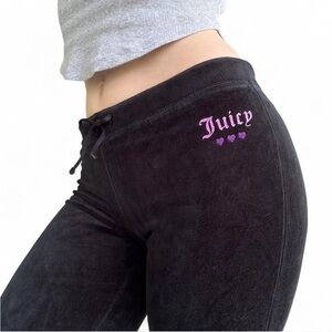 Juicy Couture Black Velour Pants with Purple Logo